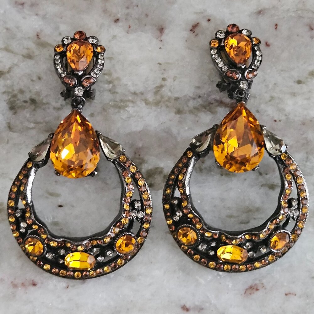 RARE STATEMENT JOSE & MARIA BARRERA TOPAZ CRYSTAL CHANDELIER TEARDROP EARRINGS